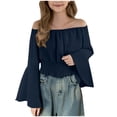 thumbnail image 3 of VUHXZWAF Girl's Off the Shoulder Tops Loose Long Sleeve Shirts Going Out Fashion Clothes Size 11-12 Years, 3 of 3