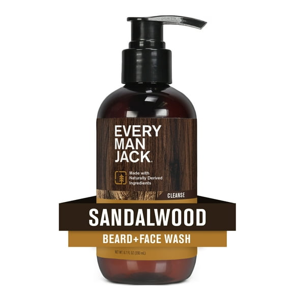 Every Man Jack Sandalwood Beard and Face Wash for Men, Naturally Derived, 6.7 fl oz