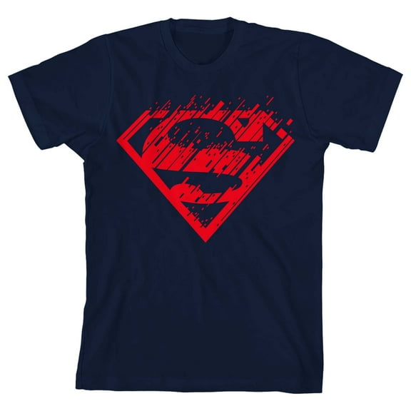 Superman Ripped Logo Boy's Navy T-shirt-XS