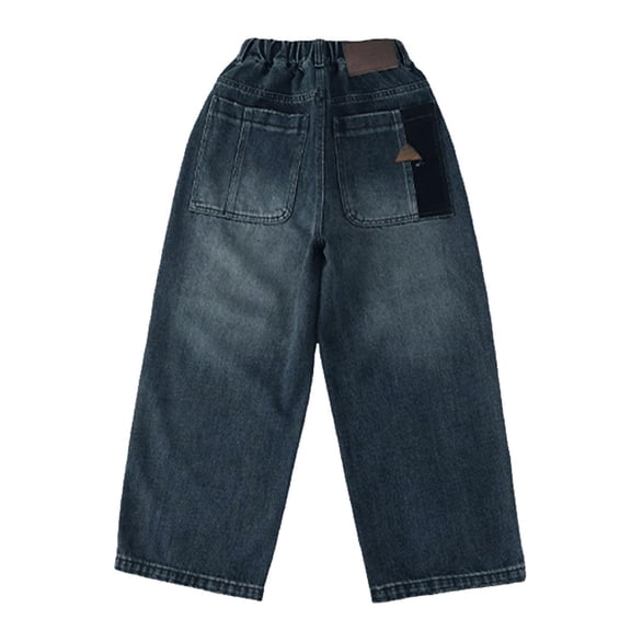 UACY Boys Baggy Jeans Y2K Straight Wide Leg Denim Pants Teen Aesthetic Vintage Casual Loose Fit Trousers (Blue, 5-6 Years)
