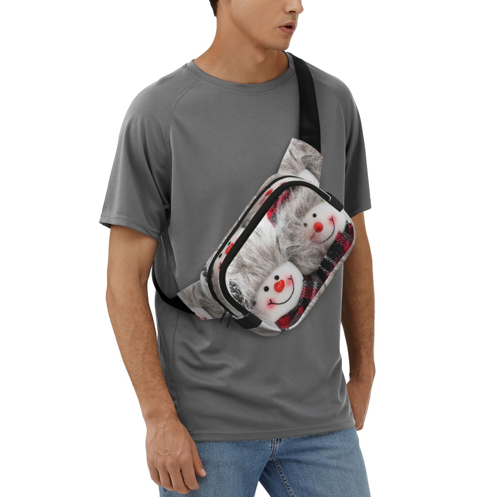 Hirioo Christmas Snowman With Hat for Double Layer Waist Bag Adjustable Fanny Pack For Travel Running Hiking