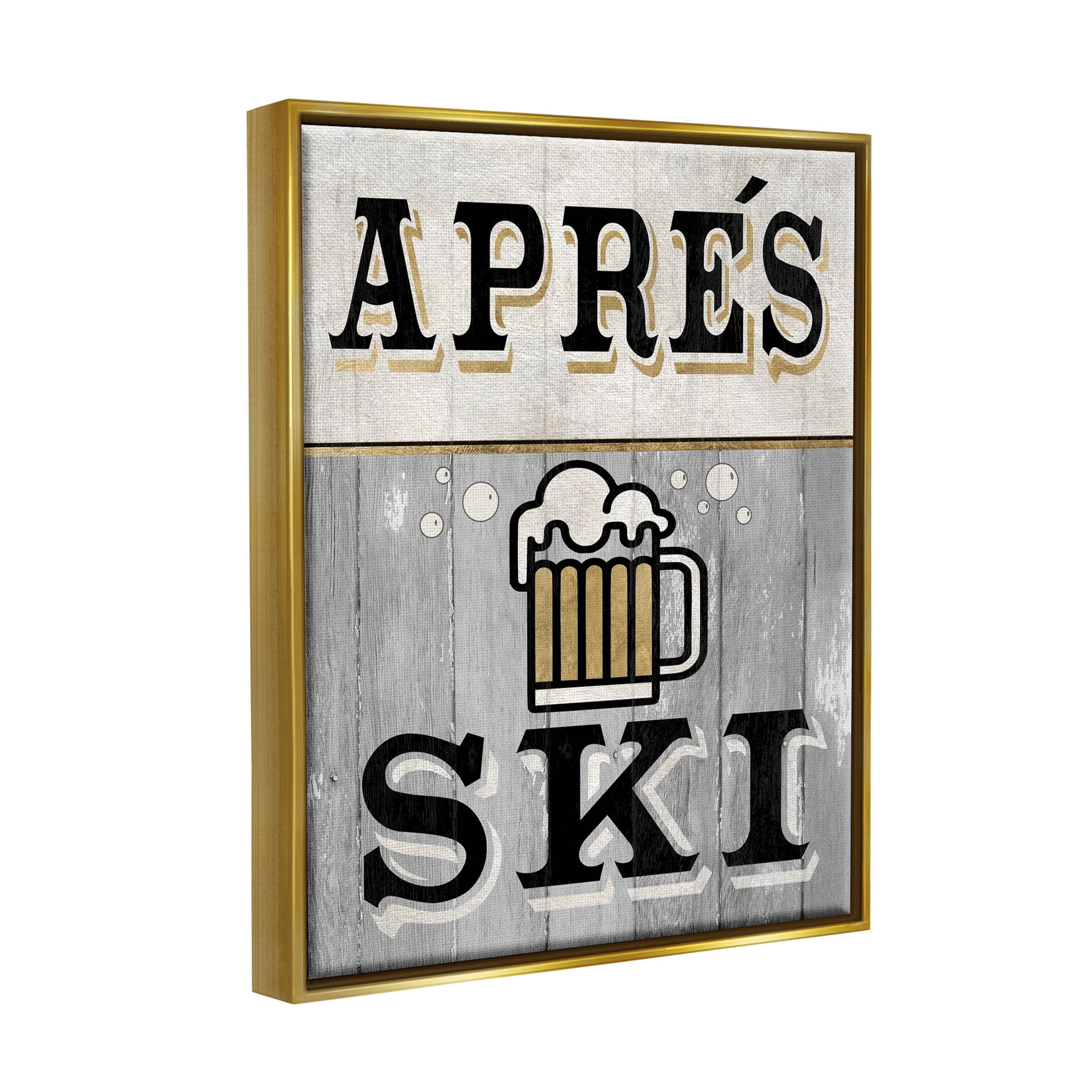 Stupell Industries Apres Ski Beer Brew Graphic Art Metallic Gold Floating Framed Canvas Print Wall Art, Design by Livi Finn