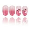 thumbnail image 5 of 24 Pcs Simple Artificial Nails Short Round Full Covers False Nails Glittering on Nails Peach Blossoms Press On Nails, 5 of 8