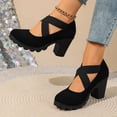 thumbnail image 6 of Busydd Block Heel Shoes for Women Criss Cross Strap Round Toe Sandals Casual Comfortable Solid Color Chunky Dress Shoes 40, 6 of 9
