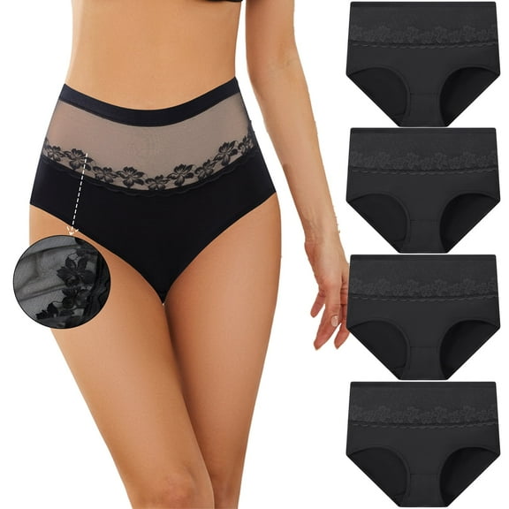 Women's fashion transparent lace high-waisted panties 4 packs