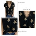 thumbnail image 4 of Camiseta informal de mujer de manga corta con ribete de encaje, color negro, talla L, cuello en V y diseño de noche estrellada, 4 of 5