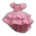 thumbnail image 3 of Pounoo New Kids Dresses Girls Glitzy Sequined Short Sleeve Flower Girl Dresses Squard-Neck Long Dress Lace Bowknot Soft Comfort Girls Dresses 7-8, 3 of 8
