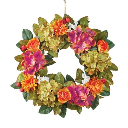 Wreath Front Door Hydranga Fall Wreath with Mums and Roses Floral Accents for Front Door or Indoor, Artifical Floral, Green, Purple, Orange, Yellow ()