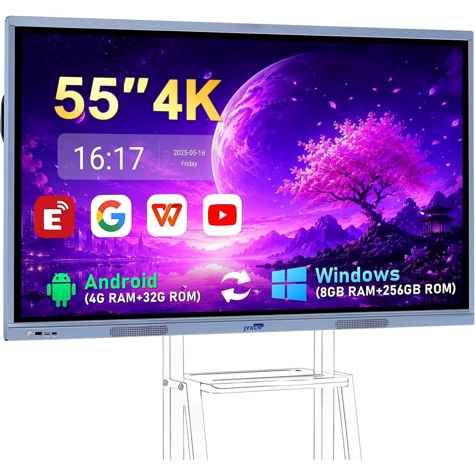JYXCN 55 Inch 4K UHD Digital Electronic Whiteboard Built in Dual OS for Classroom and Business, Touch Screen Interactive Smart Whiteboard (Board Only) | 4+32GB, OPS i5/4+256GB, IR touch, Wireless Mir