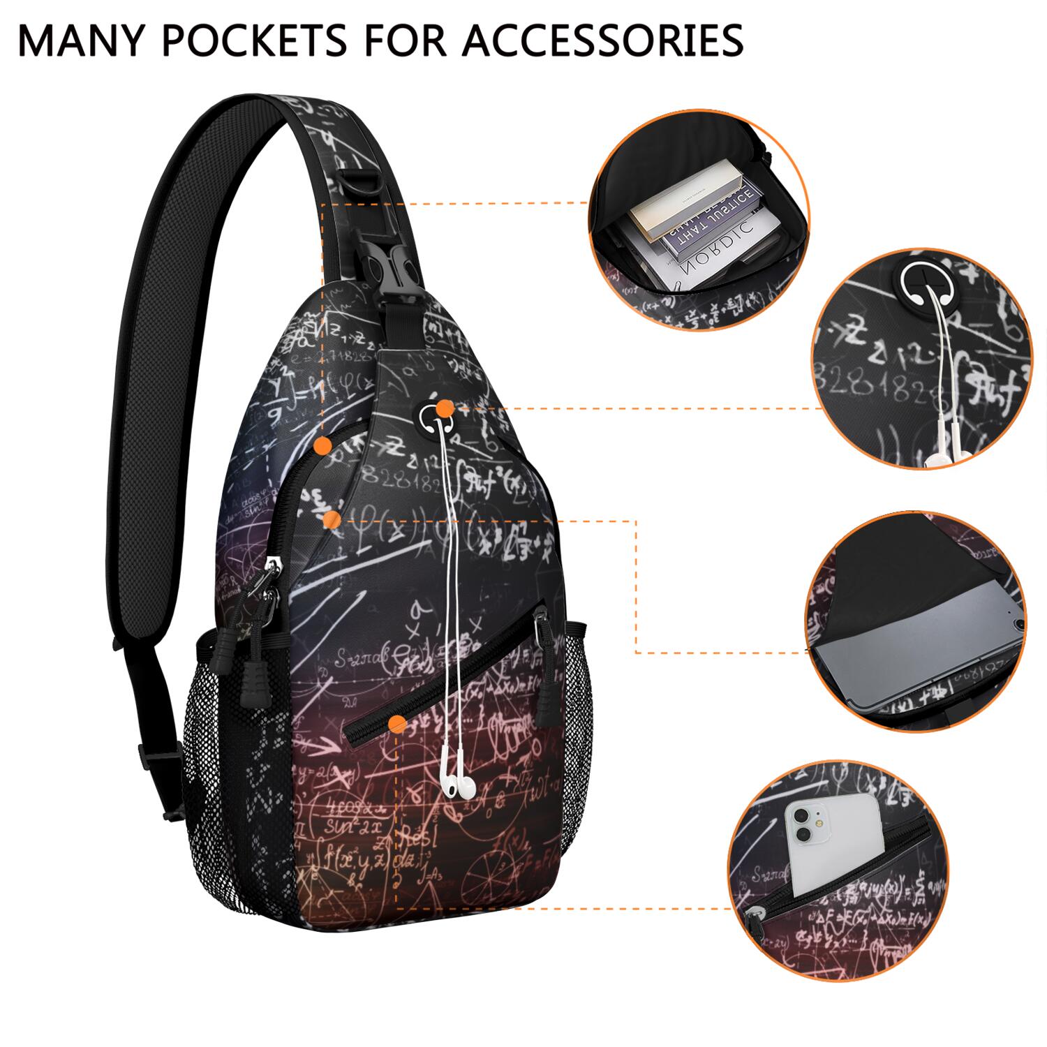 Biology Themed Chest Bag Travel-Ready Sling Backpack with Organized Pockets Durable & Comfortable for Hiking, Climbing & Casual Urban Wear