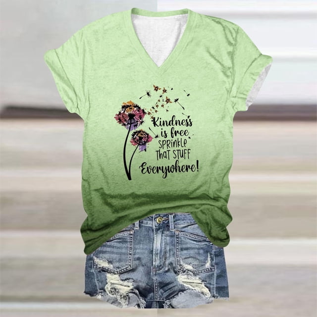 Blouses pour Femmes, Haut à Manches Courtes à Col en V Imprimé Dégradé pour la Fête des Mères