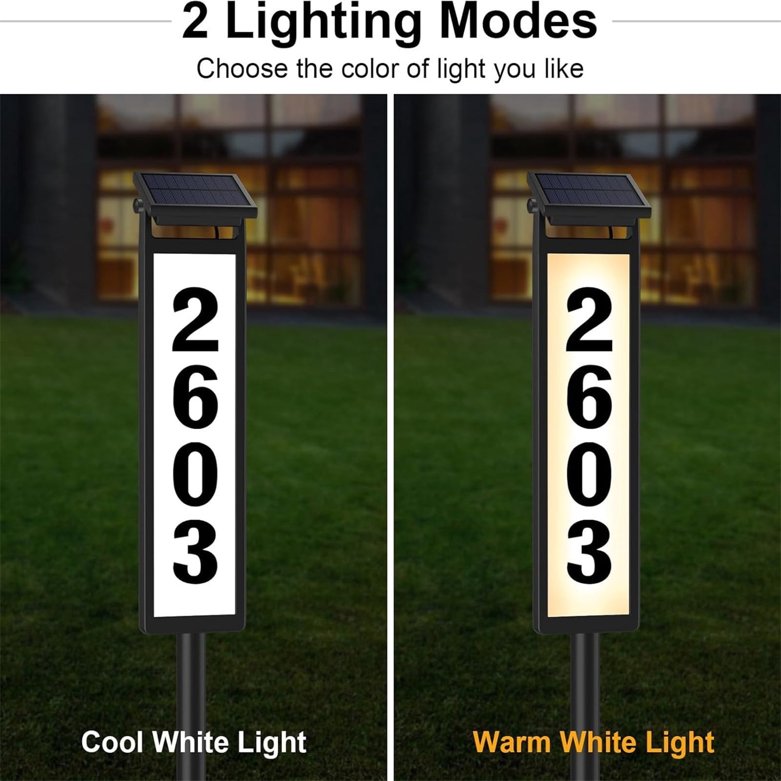 ZYXWVU Address Sign Solar Powered House Number Sign Auto Lighted Address Numbers Warm Cool White Modes Outdoor Waterproof for Yard Mailbox