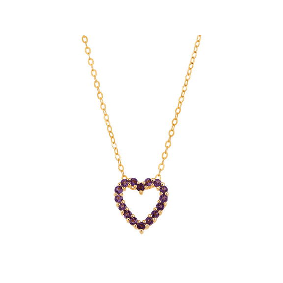 Women's Welry Amethyst Open Heart Pendant Necklace in 10kt Yellow Gold, 17"
