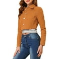 thumbnail image 5 of INSPIRE CHIC Women's Jean Jacket Frayed Button Up Washed Cropped Denim Jacket L Brown, 5 of 7