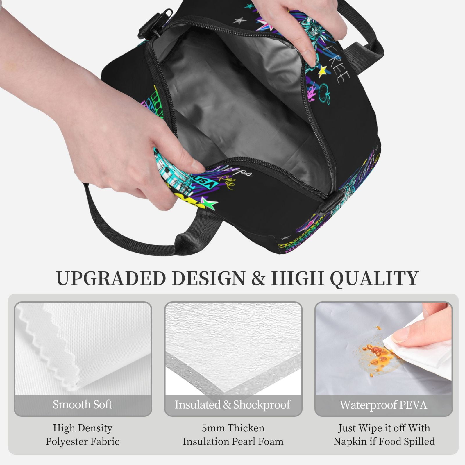 Ratiio New York City Pattern Lunch Bag ,Insulated Lunch Box, Small Leakproof Cooler Food Lunch Containers Reusable High Capacity Lunch Tote Bags