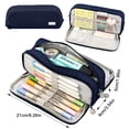thumbnail image 2 of Large Pencil Case 3 Compartments Pencil Pouch Big Capacity Pencil Bag for Teen Student Supplies Oxford Organizer Pen Bag Cosmetic Makeup Pouch (Navy) ((Navy),8.26), 2 of 8