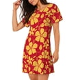 thumbnail image 2 of Disketp Red Vintage Flowers para Camisón Corto de Manga Corta para Mujeres, Camisón Cómodo con Escote Redondo, Bonito y Confortable, 2 of 6