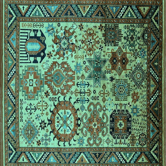 Ahgly Company Indoor Square Oriental Turquoise Blue Industrial Area Rugs, 4' Square
