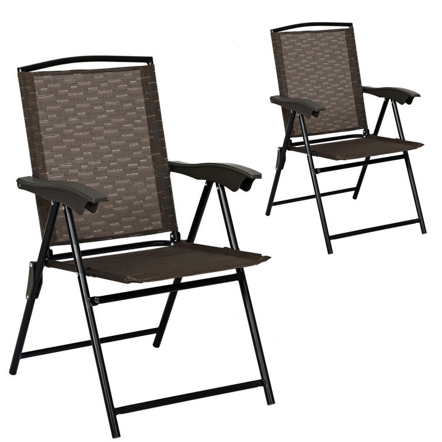 Aimee Lii 2 Pieces Folding Sling Chairs with Steel Armrests and Adjustable Back for Patio, Outdoor Patio Set