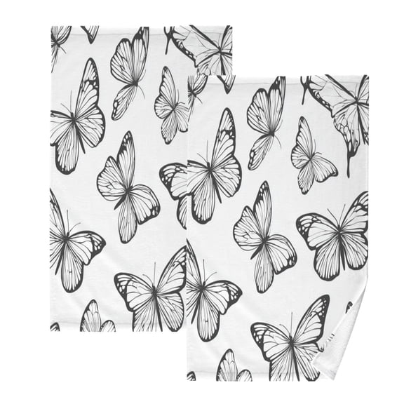 2 Pack 100% Cotton Towels Soft Absorbent Towel Set for Bathroom Beach Sports 16x28in Black and White Butterfly