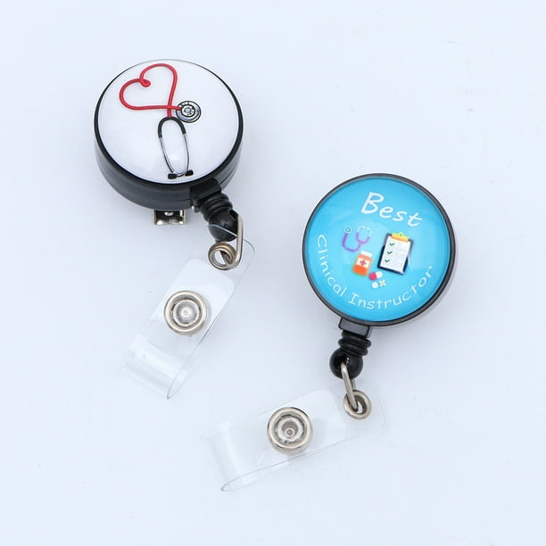 4PCS Retractable Name Tag Hanging Clamp Hospital Chest Card Hanging Clip  Cartoon Printed Badge Reel for Store Office Clinic Hospital 