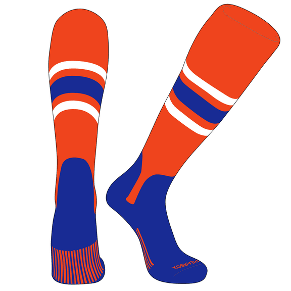 PEAR SOX OTC Baseball Softball Stirrup Socks (B, 5in) Orange, White, Royal, Royal
