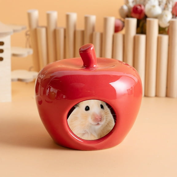 Reindeer Hamster Bed, Cozy Pet Nests, Half Enclosed Ceramic Small Animal Hideaway for Hamsters Guinea Pigs Squirrels Hedgehogs Rabbits, Warm Breathable Safe Shelter, Festive Red Green Design