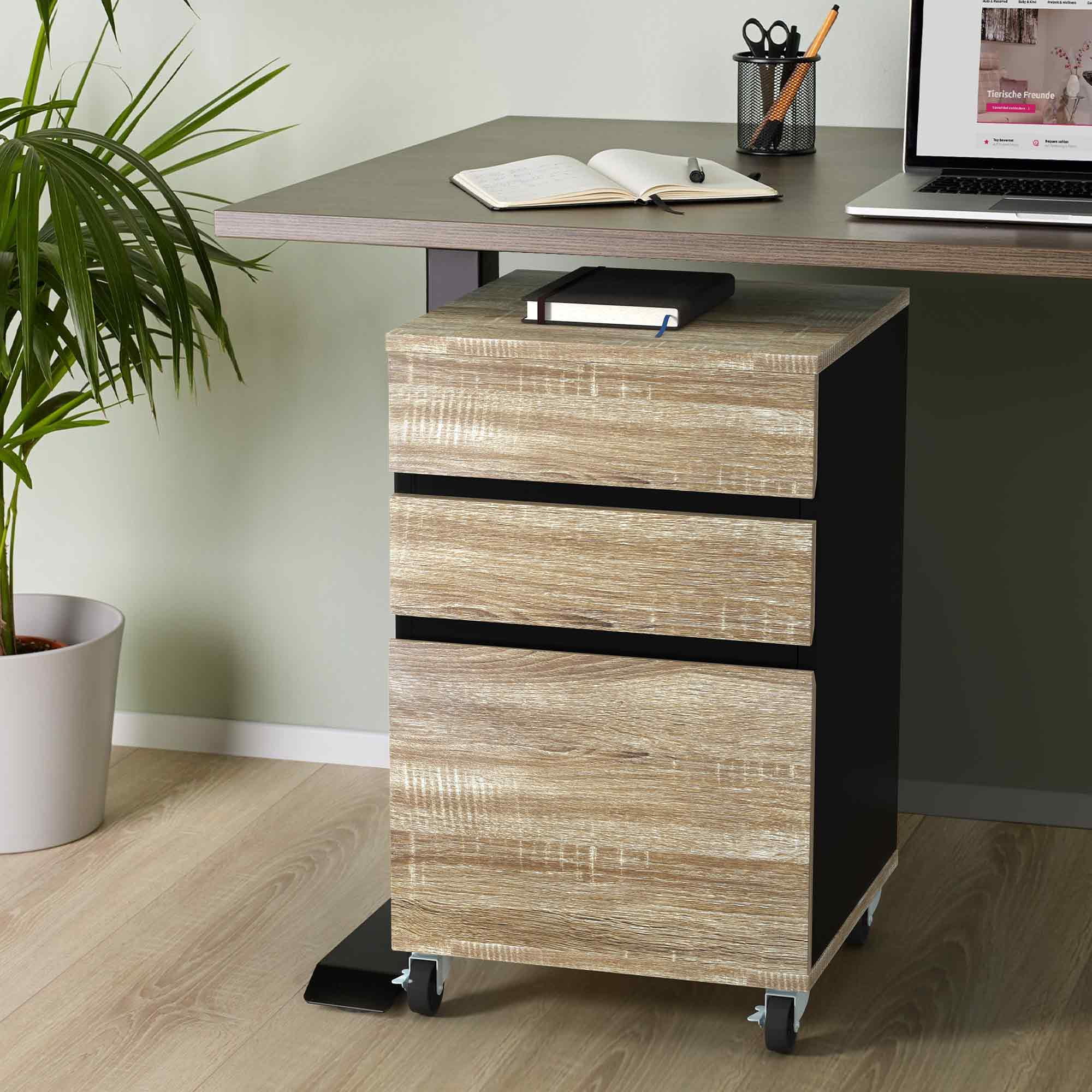 Dextrus 3Drawer Rolling File Mobile Wooden Storage Filing File Organizer Under