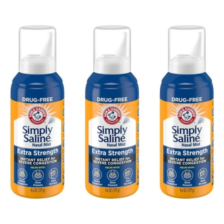 3 Pack - Simply Saline Adult Nasal Mist Extra Strength For Severe Congestion 4.6 oz Each