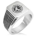 thumbnail image 1 of Stainless Steel Nautical Global Compass Needle Stripe Pattern Biker Style Polished Ring, 1 of 1