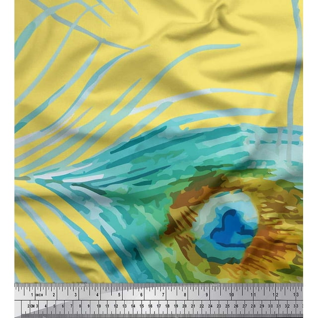 Soimoi Rayon Fabric Peacock Feather Printed Fabric 1 Yard 42 Inch Wide