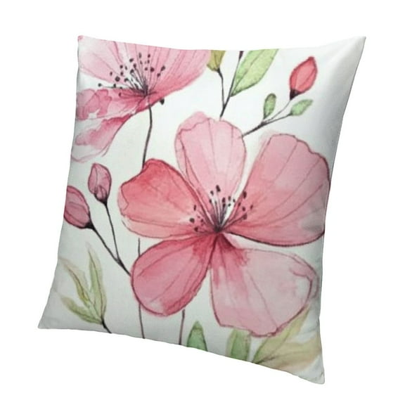 Watercolor Poppy Flower Pillow Covers - Pink Floral Throw Pillow Cases Green Plants Leaves Blossom Cushion Covers for Home Outdoor