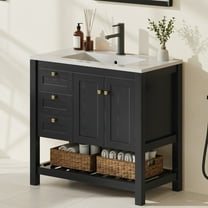 LIKIMIO Black 36 inch Bathroom Vanity with Sink, Modern Single Bathroom Vanity with Sink with 3 Drawers Open Shelf