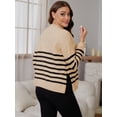 thumbnail image 4 of DARING DIVA Women's Maternity Striped Mock Neck Long Sleeve Sweater L Brown, 4 of 8