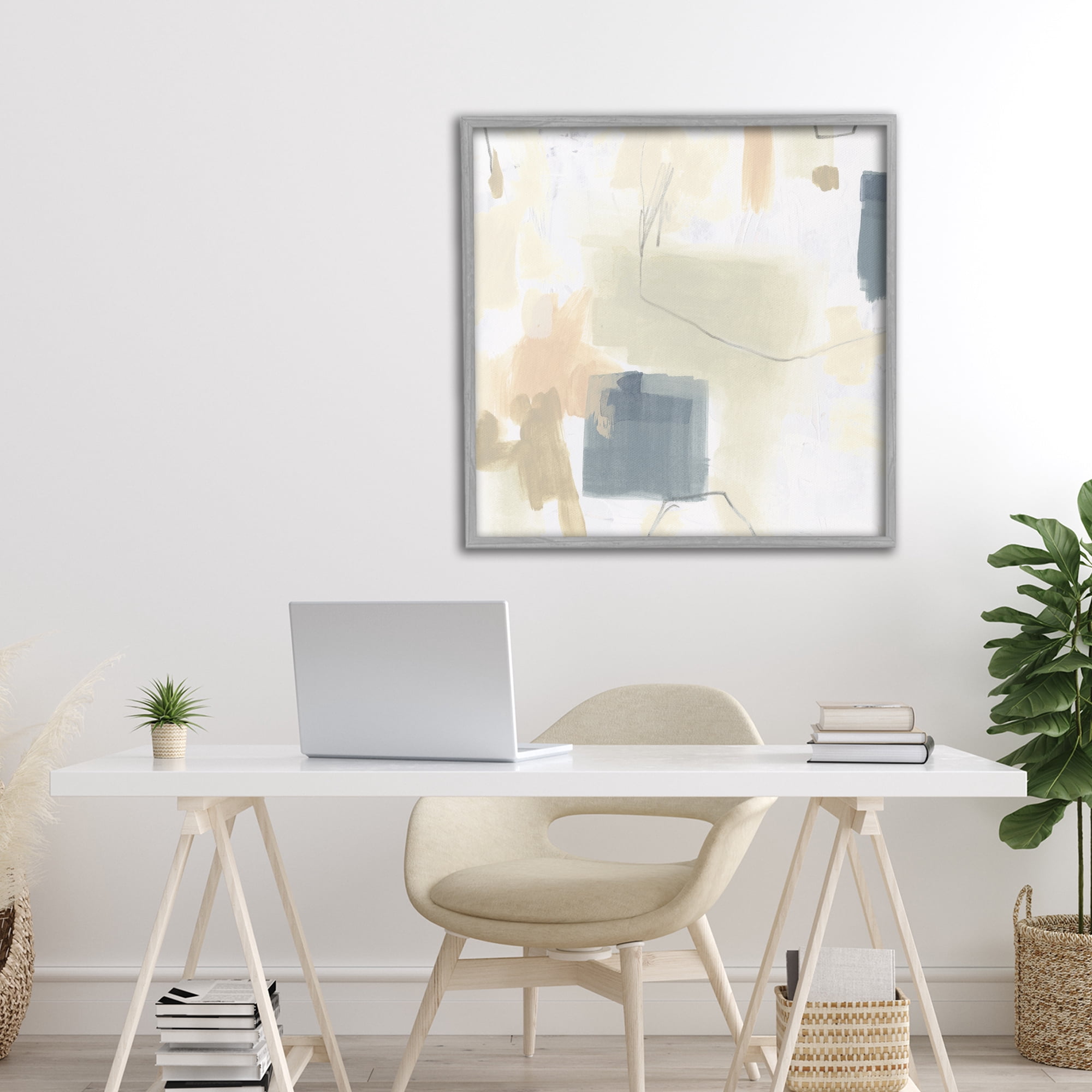 Stupell Industries Minimal Plaster Line Gray Framed Giclee Art, design by June Erica Vess