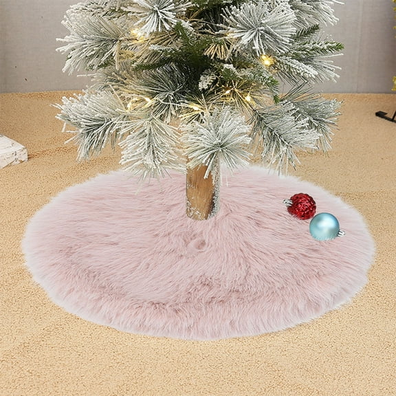 Cevemin Solid Color Long Flocked Christmas Tree Skirt 13.77in - 95% Polyester 5% Spandex Holiday Base Cover for Xmas Tree Decorations & Gift Display