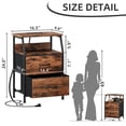 thumbnail image 3 of Eunos Petite Table de Chevet avec Station de Charge pour Chambre, Commode 2 Tiroirs avec Étagères de Rangement, Imprimé Grain de Bois, 3 of 7