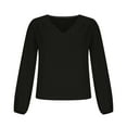 thumbnail image 6 of RQYYD Womens Solid Loose Fit Blouses Lantern Long Sleeve V Neck Elegant Casual Shirts Tops, 6 of 9