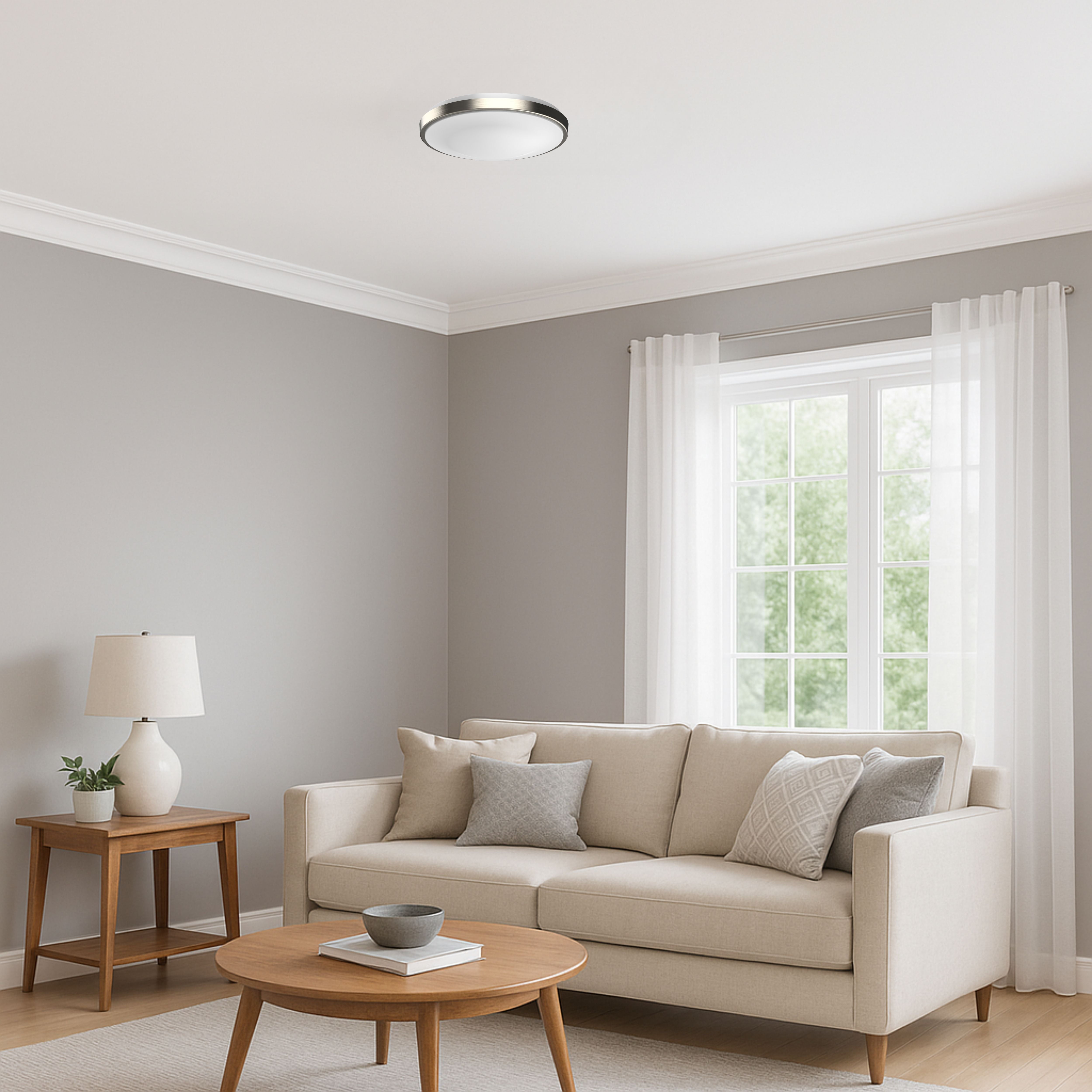 DYMOND Dimmable 13" LED Ceiling Light Adjustable Color Temperature Flush Mount Brushed Nickel Ring