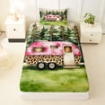 thumbnail image 3 of Castle Fairy Leopard Print Camper Twin Sheet Sets 3pcs for Kids, Forest Art Bedding for Bedroom, Pink Green, 3 of 6