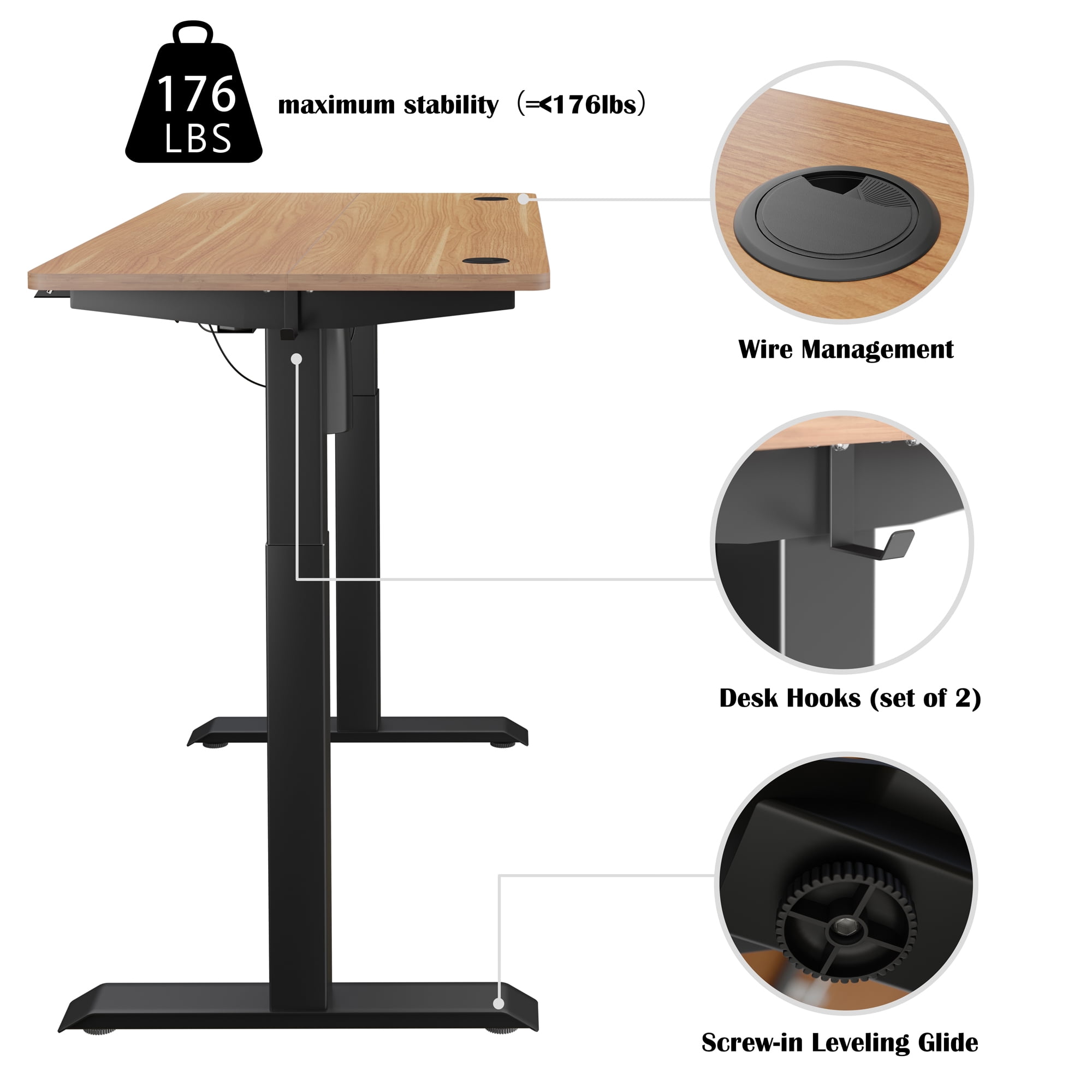 Sobaniilo 48'' x 24'' Electric Height Adjustable Standing Desk, Home Office Sit Stand Desk Stand Up Computer Workstation (Black Frame + Bamboo Top)
