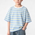 thumbnail image 2 of Big Boys Fashion Summer Cotton Oversize Shirt Size 3-15Y Loose Fit Crewneck Classic Striped T-Shirt for Golf School Travel and Casual Blue 12-13 Years, 2 of 5