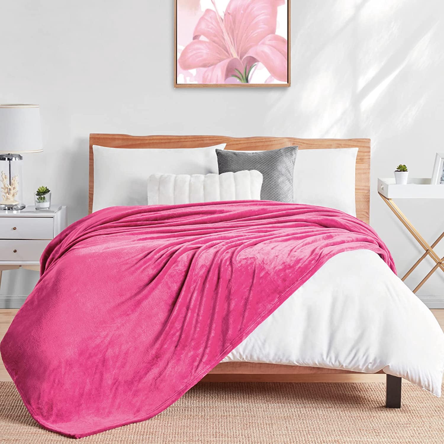 Walensee Ultra Soft Microplush Fleece Throw Blanket, 90" x 90", Hot Pink, Machine Washable