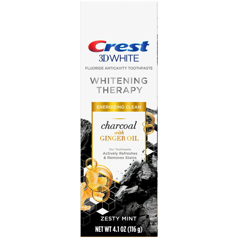 Crest Charcoal 3D White Toothpaste, Whitening Therapy, with Ginger Oil,  Zesty Mint flavor, 4.1 oz