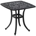 thumbnail image 1 of 21" Square Cast Aluminum Outdoor Side Table with Umbrella Hole, Black Floral Pattern Patio End Table for Garden, Balcony, Poolside, and Backyard, Weather Resistant Design, 1 of 7