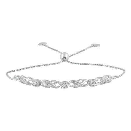 Sterling Silver Diamond Accent Round Infinity Bolo Bracelet