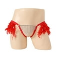 thumbnail image 2 of Tao Tao Men's Low Rise Briefs Shiny Metal Chain Tassel Thongs Feather Trim G-String Underpants Red L, 2 of 4