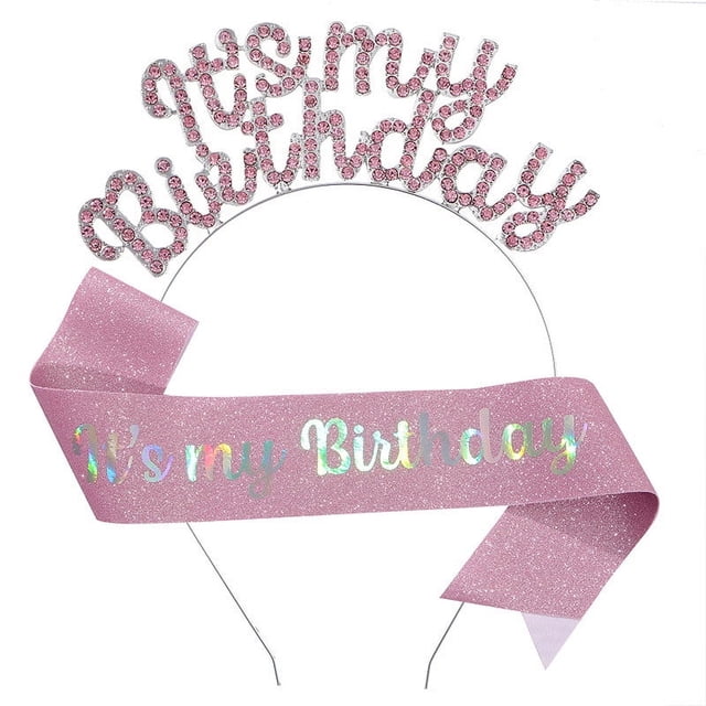 Fiudx Diadema de Cumpleaños, Diseño de Diamantes de Imitación Brillantes, Material de Aleación Elástica, Ajuste Cómodo, Banda de Feliz Cumpleaños, Tela de Satén y Purpurina, Decoraciones para Fiestas