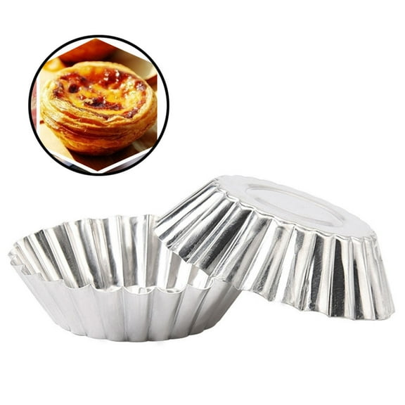 BE-TOOL 10 Pieces Egg Tart Tins Mold Mini Round Aluminum Pie Tins Cupcake Pudding Muffin Baking Cups Resuable