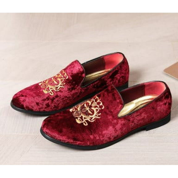 Men's Luxury Velvet Penny Loafers Shoes Embroidery Suede Dress Loafers Daily Boats Shoes for Party Wedding Prom